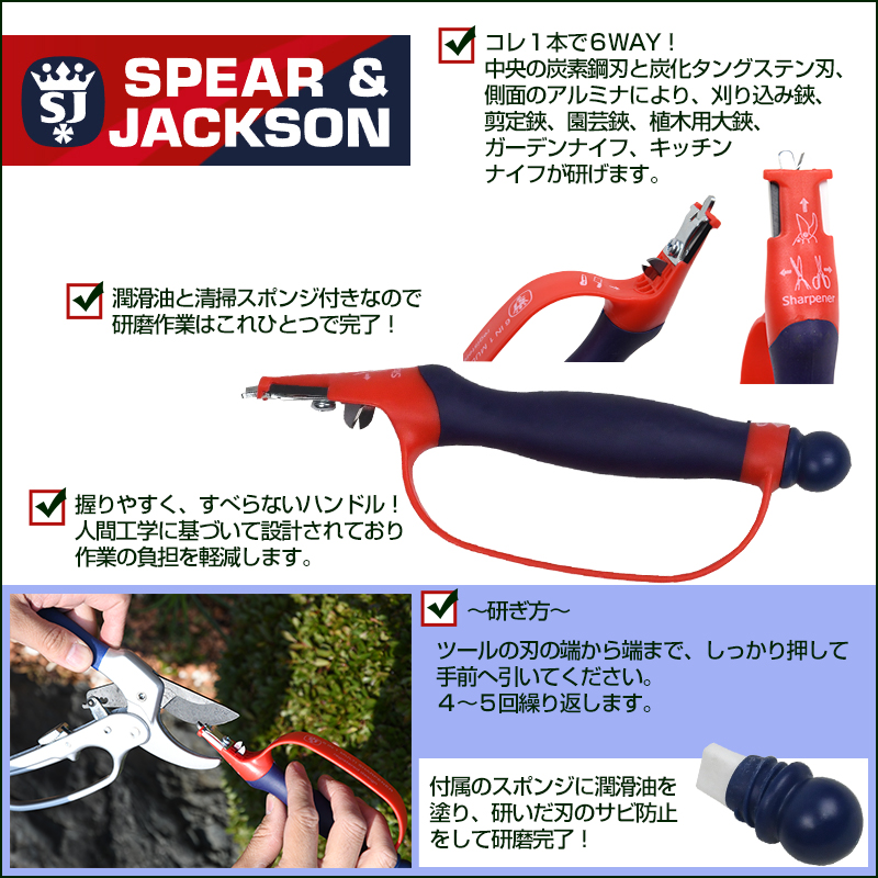 英国ブランド Spear Jackson ラチェット式アンビルタイプ剪定はさみとブレードシャープナー 刃研ぎ セット ギフト アンビルタイプ 芝生のことならバロネスダイレクト