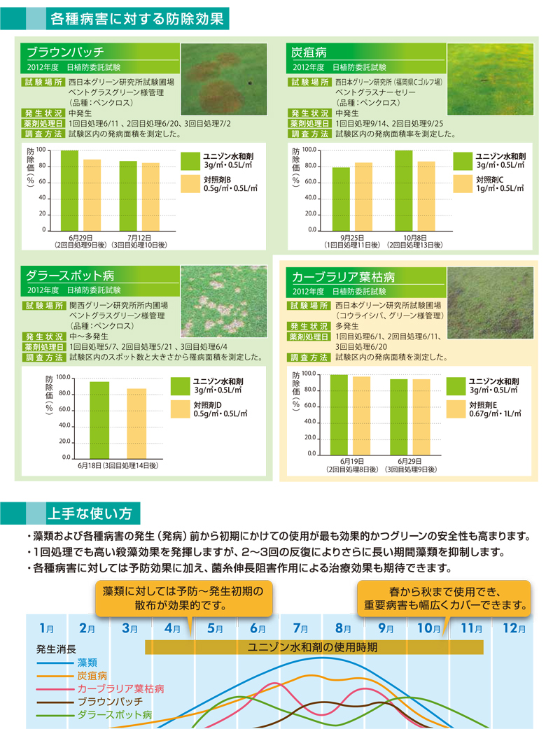 芝生の藻類、炭疽病、ブラウンパッチ、カーブラリア葉枯病の防除に。芝生用殺菌剤　ユニゾン水和剤 1kg入り