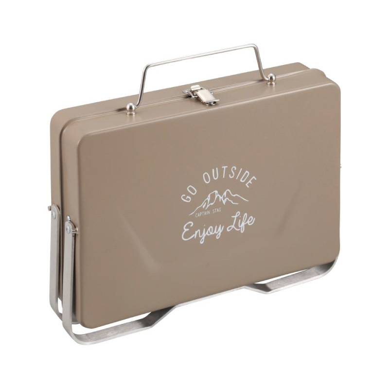 CAPTAIN STAG キャプテンスタッグ モンテ V型卓上グリル （カーキ） 【送料無料】 バーベキューグリル・コンロ  芝生のことならバロネスダイレクト