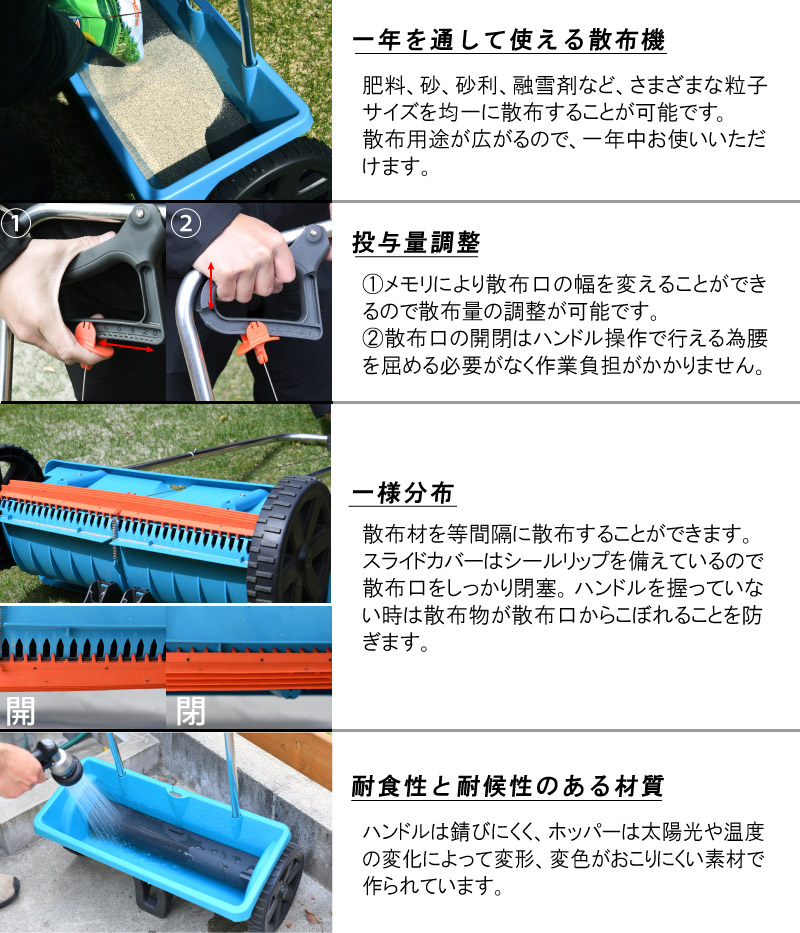 焼砂・肥料手押し式散布機 GARDENA ガルデナ ドロップ式スプレッダー 芝生のことならバロネスダイレクト