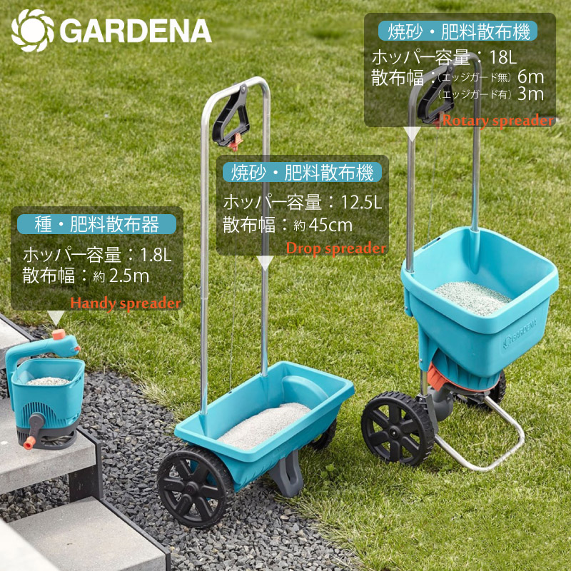 焼砂・肥料手押し式散布機 GARDENA ガルデナ ロータリー式スプレッダー 家庭用 芝生のことならバロネスダイレクト