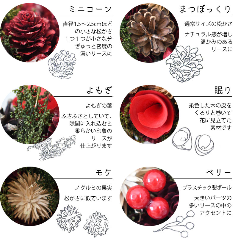 クリスマス リース ナチュラル レッド Lサイズ 直径約35cm リース 芝生のことならバロネスダイレクト