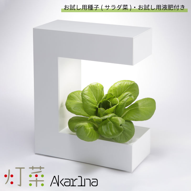 家庭菜園　AKARINA14　お試し用種(サラダ菜)付　ギフト　お試し用液肥付　芝生のことならバロネスダイレクト　灯菜　LED水耕栽培器