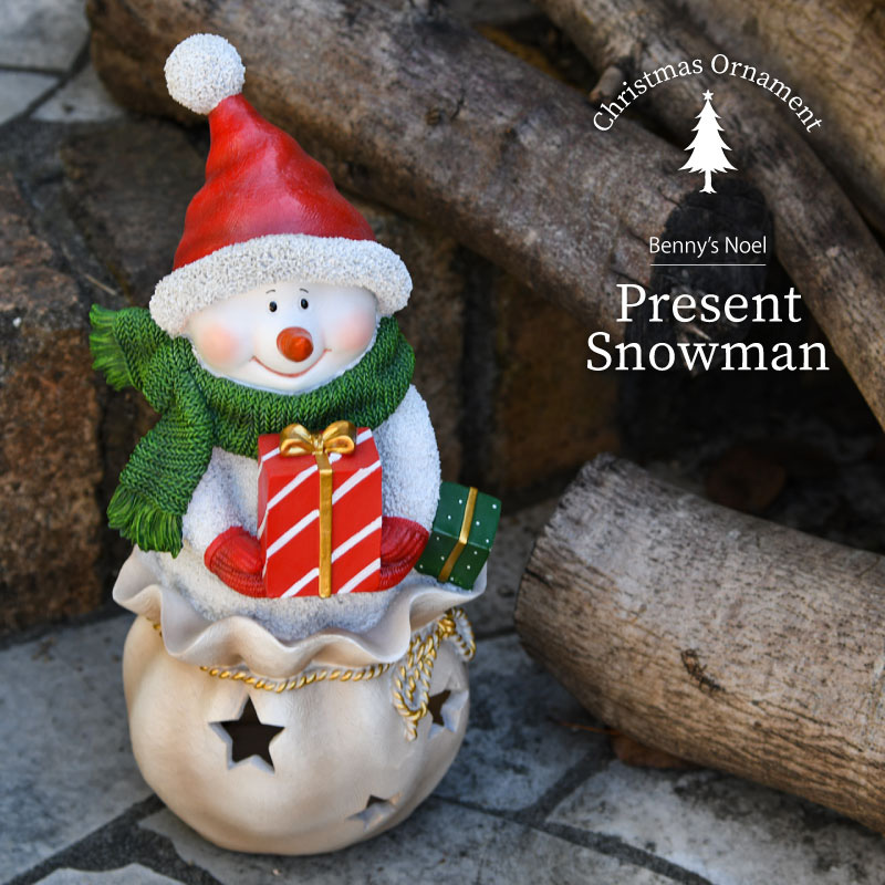 光るクリスマスオブジェ プレゼントスノーマン ベニーズノエル Ledライト付き クリスマス 芝生のことならバロネスダイレクト